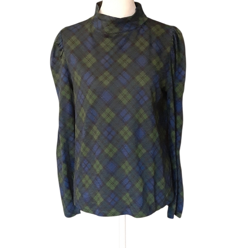 LOFT Blue and Green Plaid Top. Size M  New With Tags